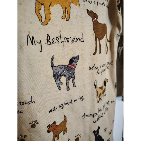 Jess & Jane Small All Over Dog Print Top Shirt, Tan, 3/4 Sleeve, Cotton - Picture 2 of 4